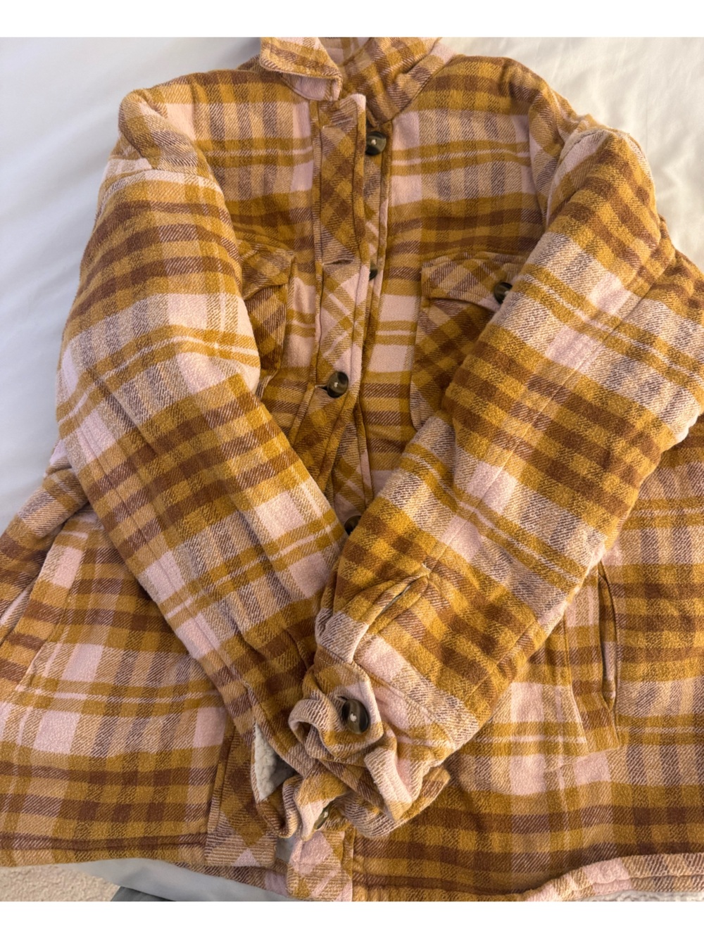 Aerie Plaid Teddy Jacket in Pink and Brown - Picture 5 of 5